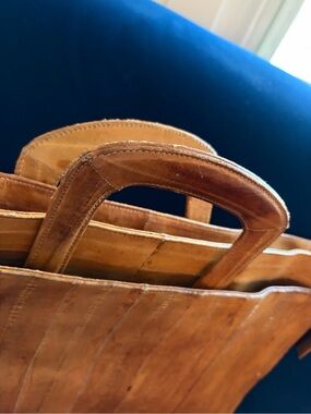Eel skin Leather Briefcase in Tan - Classic Professional Carry handles